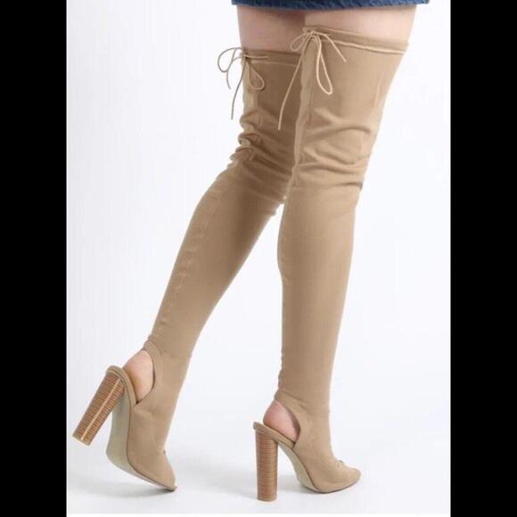 Public Desire Peep Toe Sock Fit Boots In Nude - Picture 1 of 4